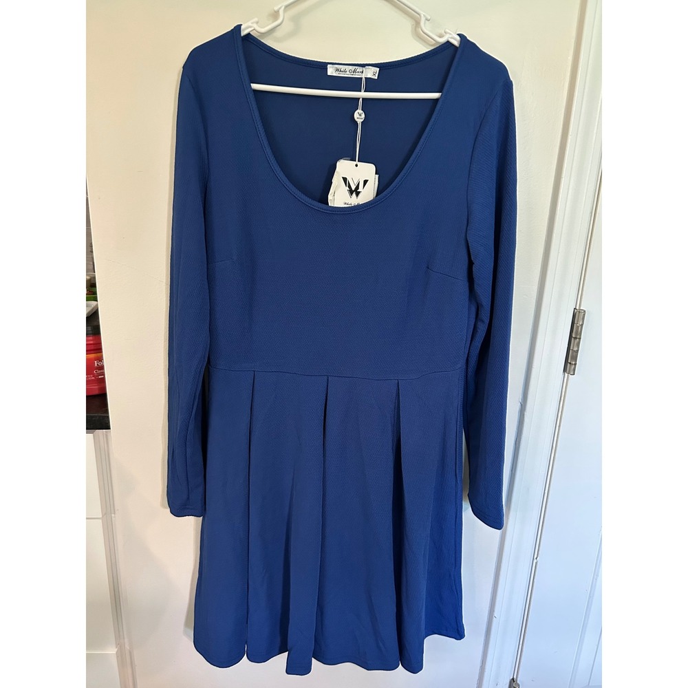 White Mark Womens Royal Blue Long Sleeve Pleated Fit and Flare Dress XL NWT